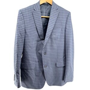 Bar III Slim Fit Plaid Sport Coat‎ Blazer Men 42L Blue Gray